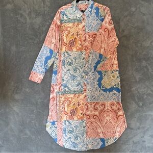 Maeve Soren by Anthropologie Multicolor Patchwork Long Sleeve  Shirt Dress XL